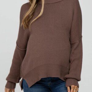 Brown Exposed Seam Side Slit Maternity Sweater